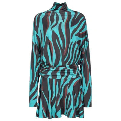 Pinko Green Viscose Dress In Blue