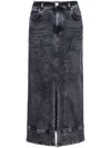 Pinko Vintage Wash Denim Gregoriana Midi Skirt With Front Slit In Black