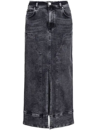 Pinko Gregoriana Denim Midi Skirt In Grey