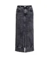 Pinko Vintage Wash Denim Gregoriana Midi Skirt With Front Slit In Black