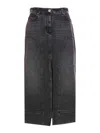 Pinko Vintage Wash Denim Gregoriana Midi Skirt With Front Slit In Grey