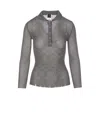 Pinko Collared Crewneck With Distressed Profiles And Glitter Effect In Grey