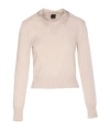 Pinko Fitted Sweater With Embellished Collar And Ribbed Details In Neutral
