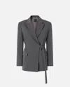 Pinko Grey Cool Wool Blazer With Belt In Gray