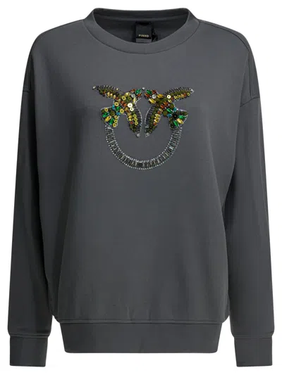 Pinko Grey Cotton Polyester Sweatshirt In Gray