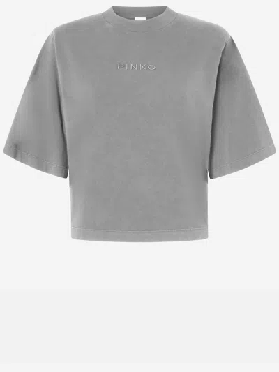 Pinko Grey Embroidered-logo T-shirt In Gray