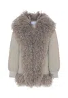 Pinko Faux-fur Trim Coat In Gray