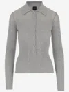 Pinko Ribbed Spread Collar Polo Top In Gray