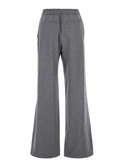 Pinko Grey Pants With Elastic Waist And Pleated Design In Wool Blend Woman In Black