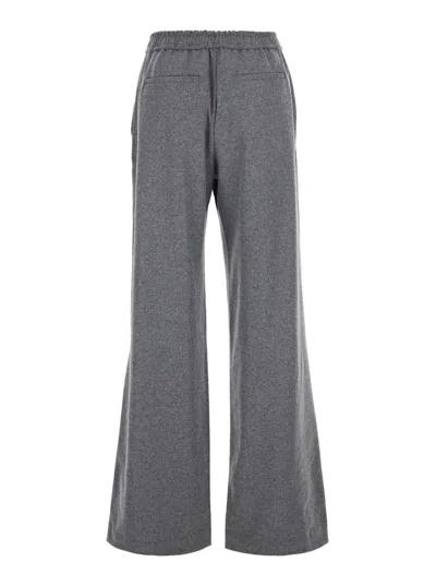 Pinko Grey Pants With Elastic Waist And Pleated Design In Wool Blend Woman In Gray