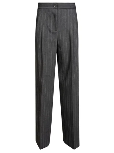 Pinko Grey Plumeria Tailored Wool-blend Pinstripe Straight Pants In Gray