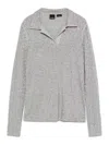 Pinko Collared Long Sleeve Textured Fabric Top In Grey