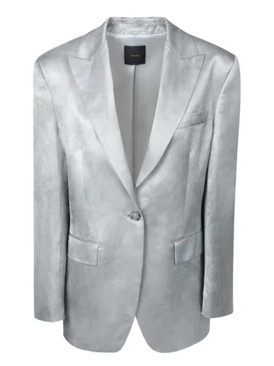 Pinko Grey Satin Single-breasted Jacket In Pearl