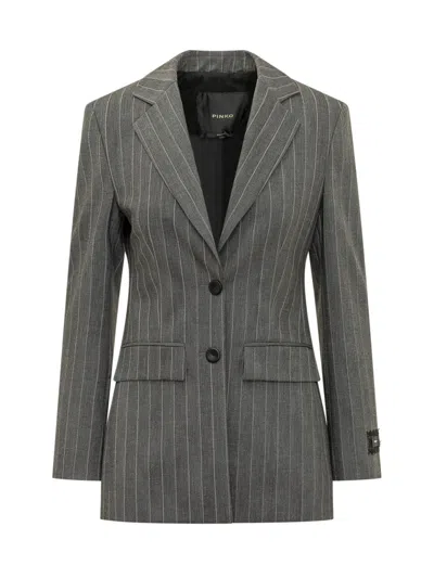 Pinko Grey Stripes Peaked Lapel Blazer In Gray