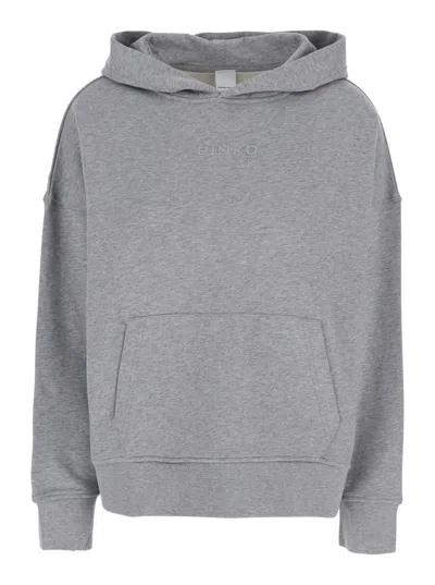PINKO GREY SWEATSHIRT WITH LOGO EMBROIDERED ON THE FRONT
