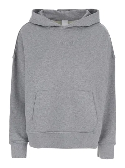 Pinko Grey Sweatshirt With Logo Embroidered On The Front In Cotton Woman