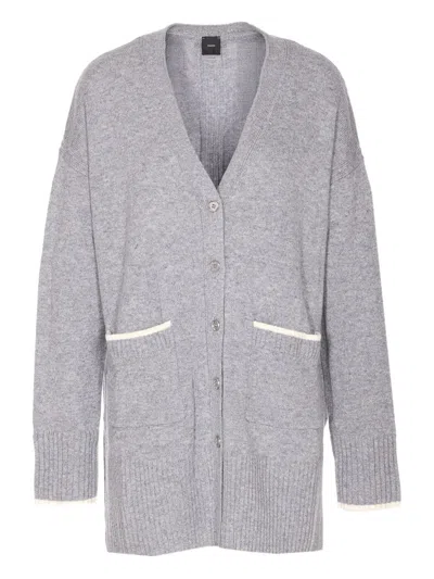 Pinko Grey Tasmania V-neck Wool-cashmere Cardigan In Green