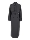 Pinko Grey Trench With Windproof Flap And Waist Belt In Cotton Blend Woman
