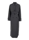 Pinko Grey Trench With Windproof Flap And Waist Belt In Gray