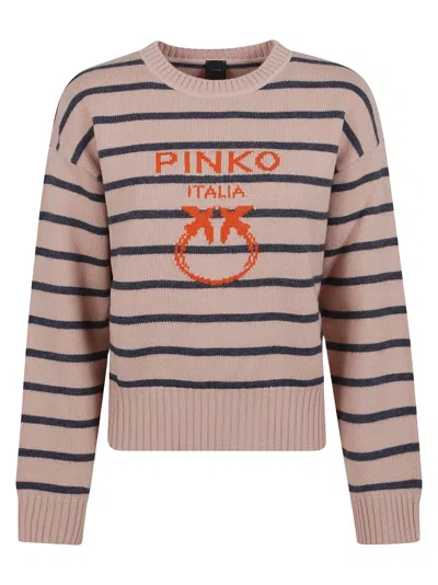Pinko Grey Wool Pullover With Iconic Logo In Neutrals