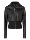 Pinko Short Jacket In Nappa Leather And Knit Fabric In Black