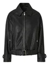 Pinko Bubble Leather Jacket With Embroidery In Black
