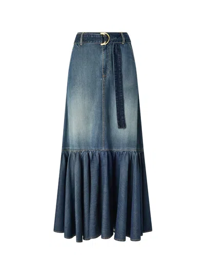 Pinko Belted Waist Mini Skirt Contrast Stitching In Blue