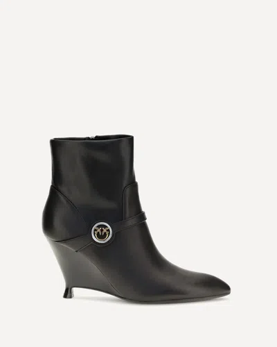 Pinko Gwen Leather Ankle Boots In Black
