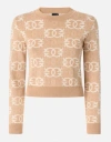 Pinko Jacquard Viscose Blend Crewneck Sweater In Brown