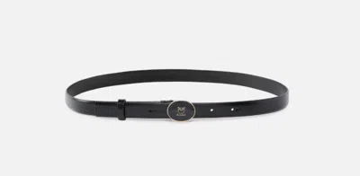 Pinko Leather Belt With Enameled Buckle In Black