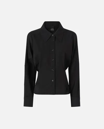 Pinko Habotai And Cotton Shirt With Belt In Black