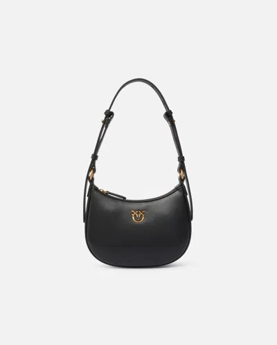 Pinko Half Moon Baby Leather Shoulder Bag In Noir-vieil Or