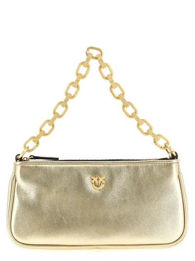 Pinko Half Moon Baguette Crossbody Bags Gold In Silver