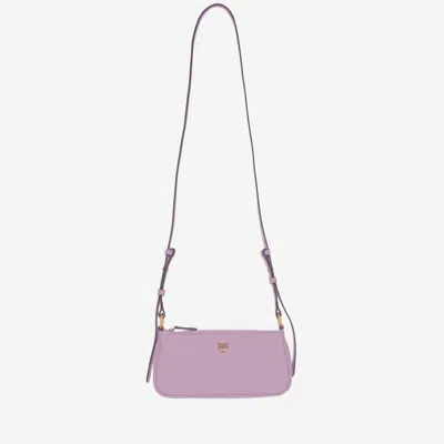 Pinko Half Moon Baguette Mini Leather Bag With Logo In Purple