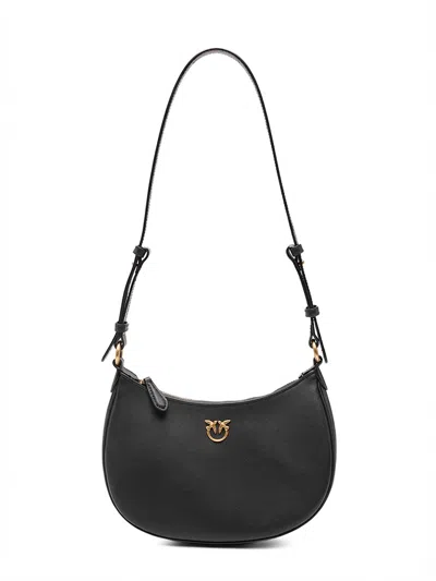 Pinko Half Moon Mini Leather Shoulder Bag In Black