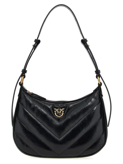 Pinko Half Moon Mini Shoulder Bag In Nero-antique Gold