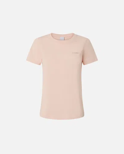 Pinko Half-sleeved T-shirt With  Logo Embroidery In Pink-pale Chestnut Brown