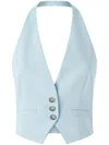 Pinko Light Blue Crop Vest With Halter Neckline And Button Closure In Viscose Woman In Blue