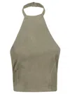 Pinko Suede Halterneck Top With Back Tie Detail In Green