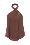 Pinko Halter Neck Top With Ring Detail And Flowy Silhouette In Brown