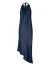 Pinko Halterneck Asymmetric Midi Dress In Blue