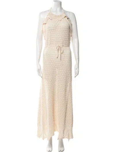 Pre-owned Pinko Halterneck Long Dress In Neutrals