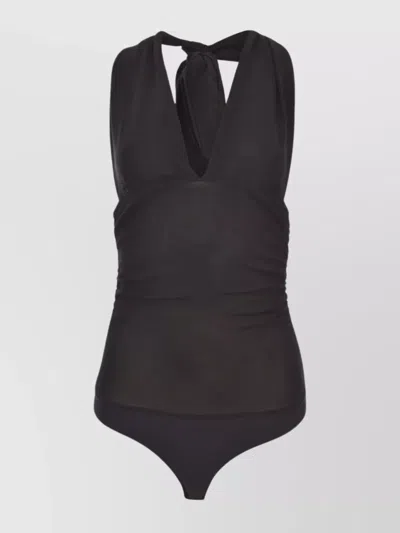 Pinko Halterneck Ruched Sheer Fabric Tops In Black