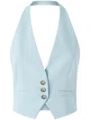 Pinko Light Blue Crop Vest With Halter Neckline And Button Closure In Viscose Woman In Blue