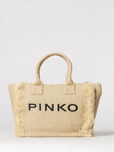 Pinko Beach Crocheted Raffia Bag In Silver