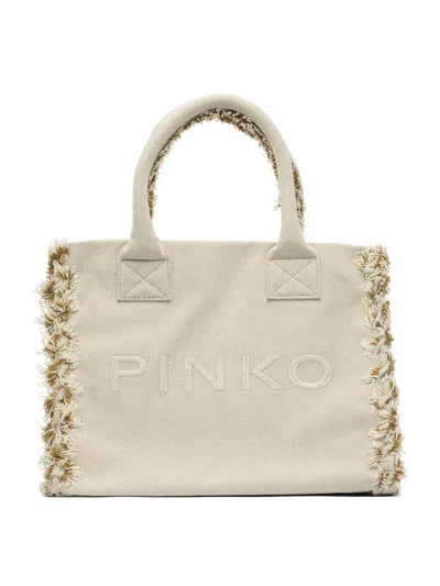 Pinko Handbags Beige In Silver