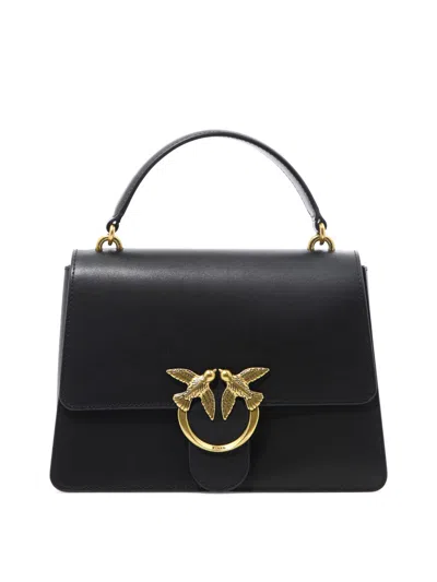 Pinko Black Goat Leather Polyurethane Polyester Handbags
