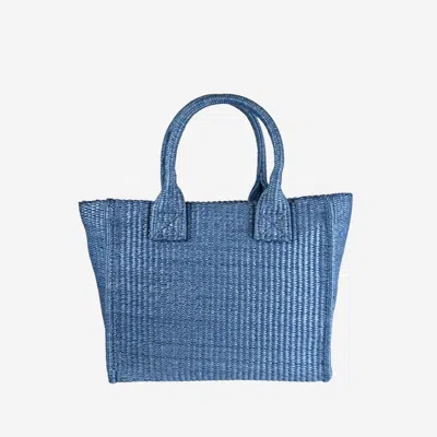 Pinko Hand-woven Raffia Tote Bag In Blue