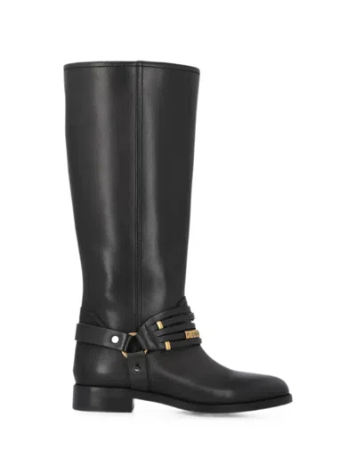 Pinko Knee High Ankle Boots Block Heel Design In Animal Print