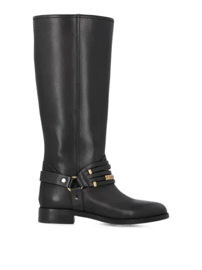 Pinko Harness-detail Leather Boots In Black